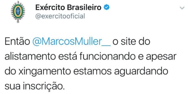 Reprodução/Twitter @exercitooficial