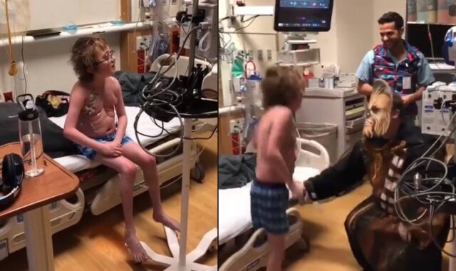 Facebook/luriechildrens Médico se vestiu de Chewbacca para contar a paciente que ele receberia um coração.