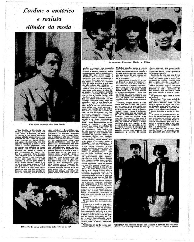 Acervo Estadão Entrevista de Pierre Cardin no jornal de 11/3/1966