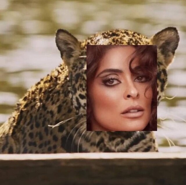 Instagram/@julianapaes Juliana Paes publicou foto de seu rosto no corpo de uma onça para brincar com cena de 'Pantanal'.