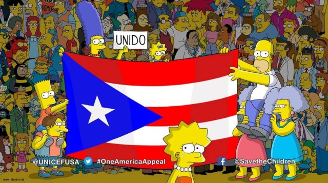 Twitter/@TheSimpsons No fim de episódio, 'Os Simpsons' pediu ajuda a famílias afetadas pelo furacão Maria em Porto Rico.