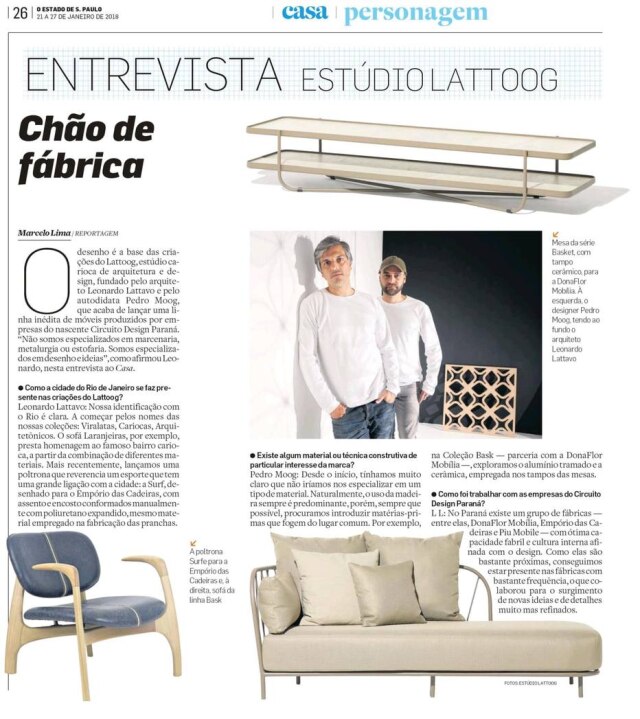 Reprodução Pedro Moog e Leonardo Lattavo lançaram linha de móveis prouzida em parceria com empresas do Circuito do Desgin Paraná, mas com inspiração carioca