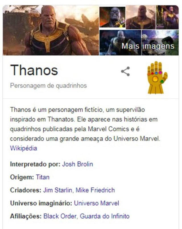 Captura de tela do Google Manopla do Infinito estala os dedos e desaparece com resultados de pesquisa do Google.