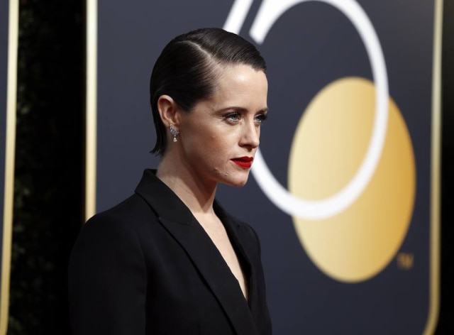 REUTERS/Mario Anzuoni Claire Foy usou um detalhe de seu look para protestar por mais papéis femininos no cinema