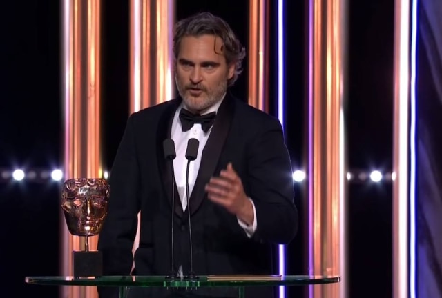 Reprodução / Youtube / Bafta O ator Joaquin Phoenix durante discurso no Bafta 2020