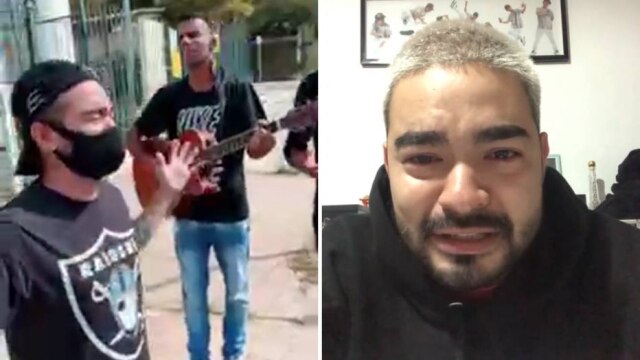 Reprodução Instagram / @YudiTamashiro Yudi Tamashiro reza e canta com grupo de jovens em frente ao hospital onde os pais estão internados, em Santana de Parnaíba, SP