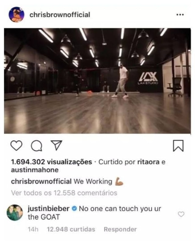 Instagram/@chrisbrownofficial Justin Bieber defende Chris Brown de denúncia de estupro.