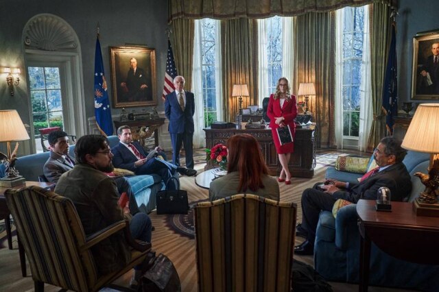 NIKO TAVERNISE/NETFLIX Leonardo DiCaprio, Jennifer Lawrence e Meryl Streep em 'Não Olhe para Cima'