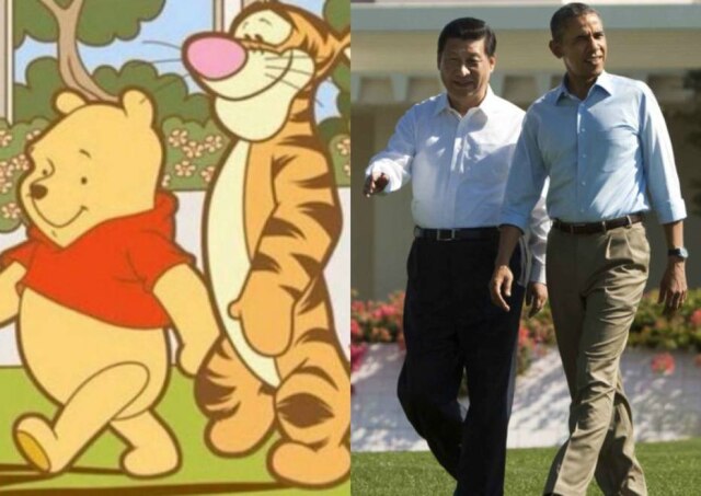 Reprodução/Disney | Christopher Gregory/The New York Times A foto de Barack Obama e Xi Jinpiang foi alvo de comparações com os personagens em 2015.