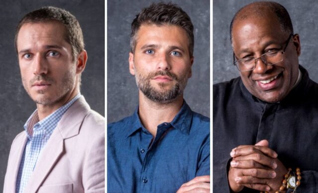 João Cotta / Globo / Divulgação O médico José Aranha (Paulo Rocha), o padre Ramiro (Ailton Graça) ou Gabriel (Bruno Gagliasso), personagens de 'O Sétimo Guardião'.