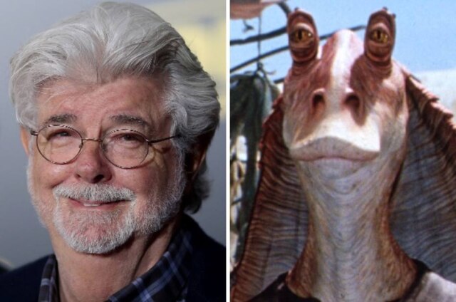 David McNew / Reuters | Digital Work by ILM / Lucasfilm Ltd. / Reuters George Lucas e Jar Jar Binks