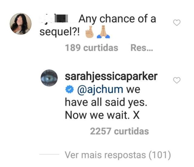 Instagram / @sarahjessicaparker Resposta dada por Sarah Jessica Parker sobre uma possível continuação do filme 'Abracadabra'.