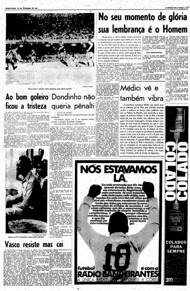 Acervo Estadão Página do Estadão sobre o milésimo gol do Pelé.