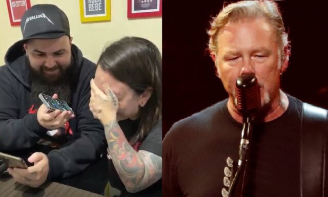 Instagram/@digdigjooi; REUTERS/Mario Anzuoni O vocalista do Metallica, James Hetfield, ligou para a tatuadora Joice Figueiró, que teve seu filho Luan durante apresentação da banda em Curitiba, no dia 7 de maio.