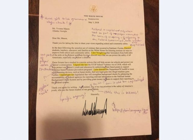 Yvonne Mason via The Washington Post Professora corrigiu carta enviada pela Casa Branca.
