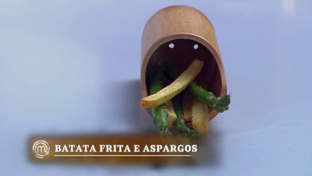 Reprodução de 'MasterChef Brasil' (2019) / Band Aspargos com batatas fritas, prato de Eduardo R. no 9º episódio da 6ª temporada do 'MasterChef Brasil'
