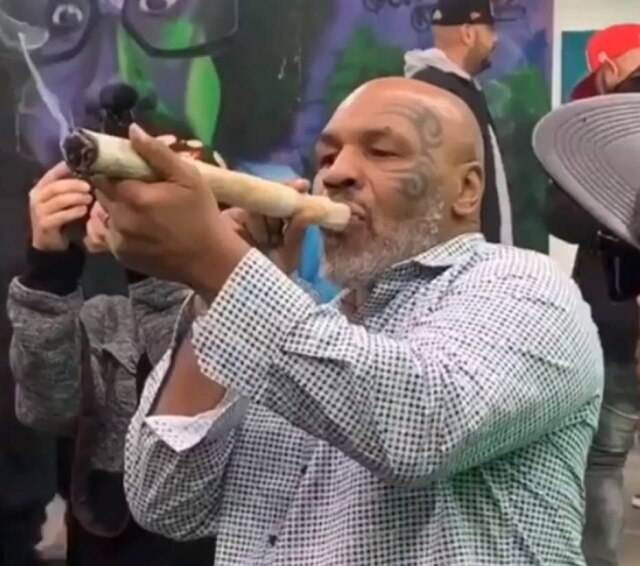 Reprodução / Instagram CMW420TV Mike Tyson flagrado durante um festival dedicado à maconha em fevereiro deste ano