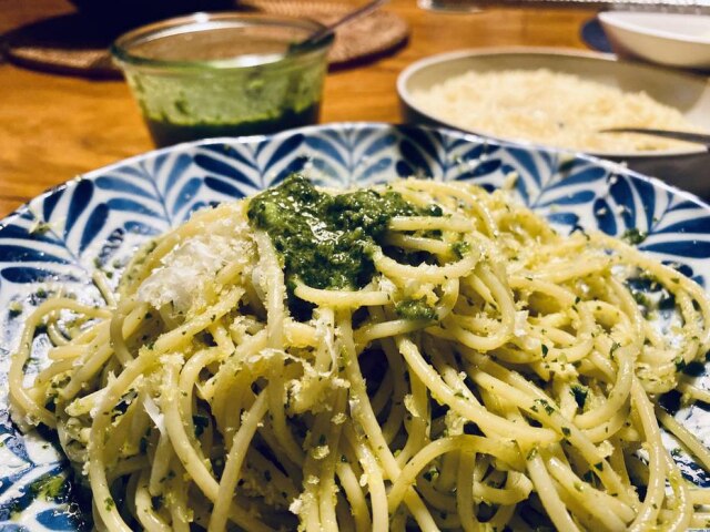 Patrícia Ferraz/Estadão Espaguete com pesto de salsinha e anchovas.