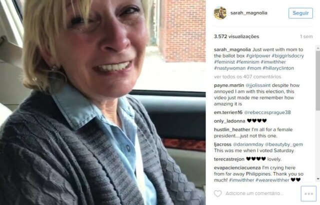 Reprodução Jovem filmou mãe emocionada por votar em uma mulher para a Presidência dos Estados Unidos