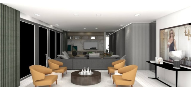Divulgação A sala de estar com poltronas distribuídas em círculo