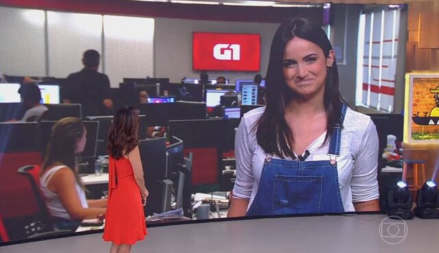 Reprodução de 'Encontro' (2018)/Globo Mari Palma se emocionou durante despedida do 'G1 em Um Minuto'