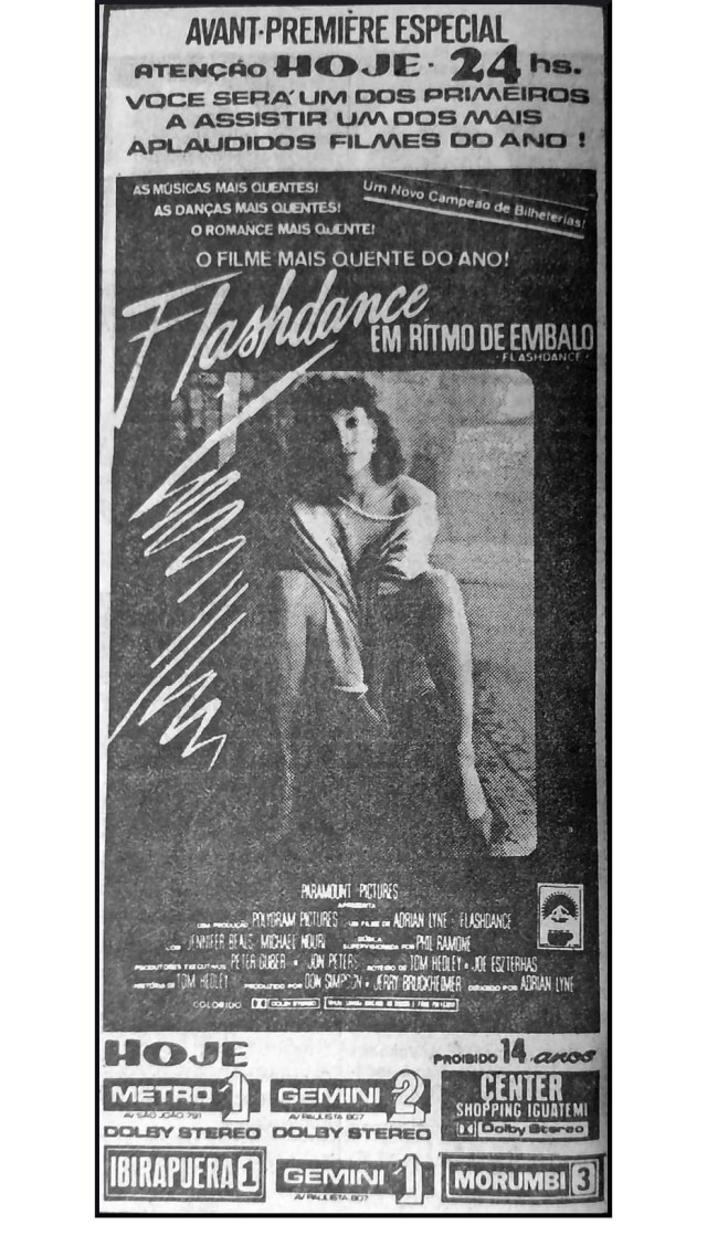Acervo/Estadão Cartaz de Flashdance, publicado no Estadão de 06/8/1983