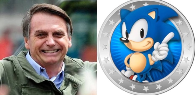 Twitter / @jairbolsonaro | Twitter / @sonic_hedgehog Jair Bolsonaro, presidente do Brasil, e o personagem Sonic.
