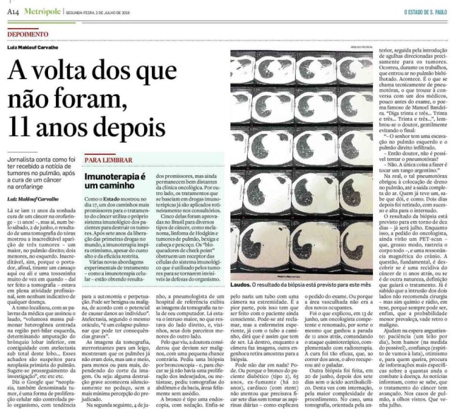 Acervo Estadão Depoimento de Luiz Maklouf Carvalho sobre doença no pulmão