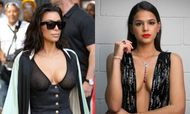 Reprodução Artistas e fashionistas como Bruna Marquezine e Kim Kardashian estão entre as mulheres que dispensam o sutiã em algumas ocasiões