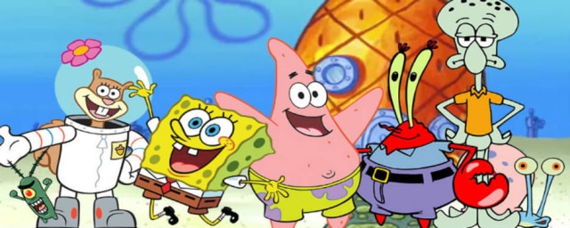 Reprodução/Paramount Pictures Bob Esponja e seus amigos na 'Fenda do Biquini'.