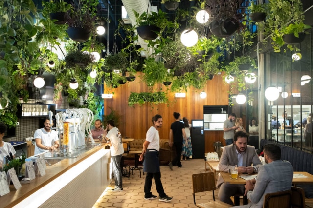 Daniel Teixeira/Estadão Mais de 264 plantas de 28 espécies enfeitam o salão do bar.