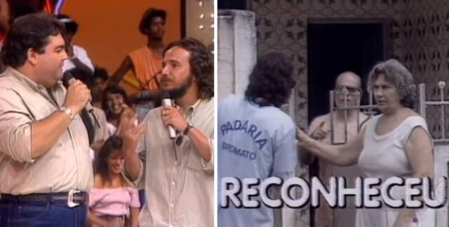 Reprodução de 'Domingão do Faustão' (1989) / Globo Tato Gabus Mendes na 'Pegadinha' do Faustão.