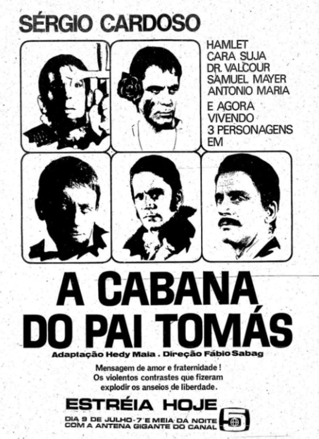 Acervo / Estadão Sérgio Cardoso em propaganda da novela 'A Cabana do Pai Tomás', em 1969.