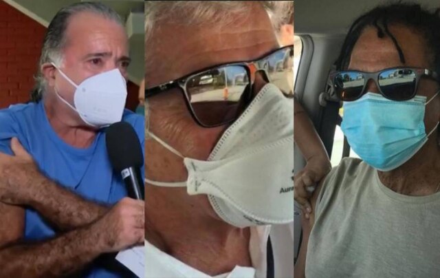 Reprodução/ Globonews/ Instagram/ @josemayerarte/ Instagram/ @djavan Tony Ramos, Jose Mayer e Djavan foram vacinados contra covid-19 neste sábado, 27