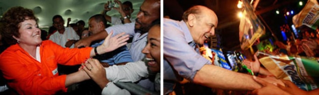 Céloso Júnior e Nilton Fukuda/Estadão Em 2010, a eleição presidencial foi para o 2º turno. A disputa ficou entre a candidata do PT, Dilma Roussef, e o candidato do PSDB, José Serra. A candidata do PV, Marina Silva, conseguiu 20% dos votos, impedindo a vitória da petista no 1º turno. Dilma registrou 46% dos votos no 1ºturno. Serra obteve 33% dos votos na votação de 03 de outubro de 2010.