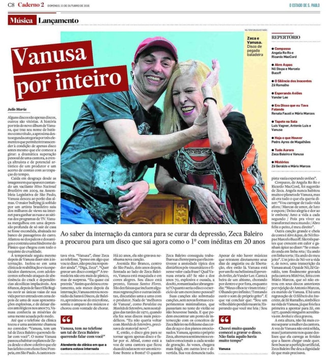 Acervo Estadão Vanusa com Zeca Baleiro, que produziu disco da cantora em 2015