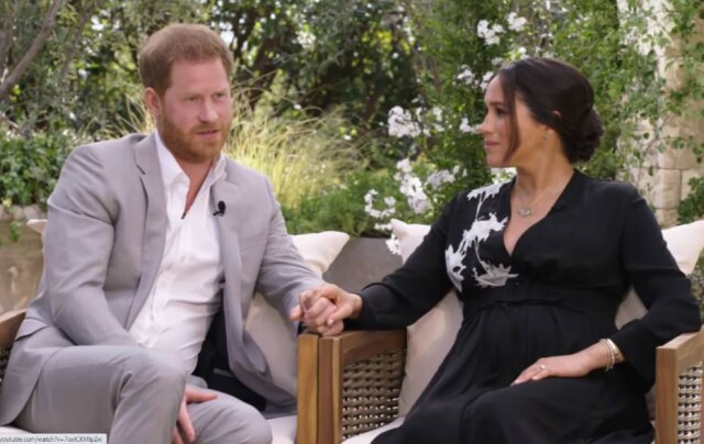 Youtube/ CBS Príncipe Harry e Meghan Markle em entrevista à Oprah Winfrey