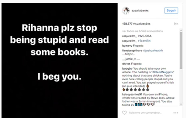 Reprodução/Instagram Direta de Azealia Banks a Rihanna.