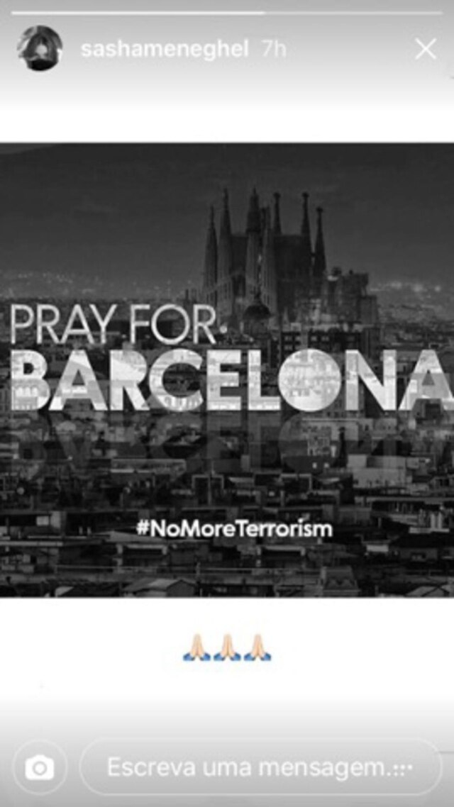 Instagram/@sashameneghel Sasha usou o Instagram Stories para se manifestar sobre o atentado terrorista