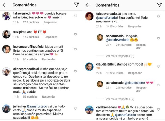 Instagram/@aanafurtado Ana Furtado recebeu apoio de colegas de profissão.