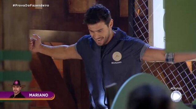 Reprodução de 'A Fazenda' (2020) / Record TV O cantor Mariano vence a Prova do Fazendeiro em 'A Fazenda 12'