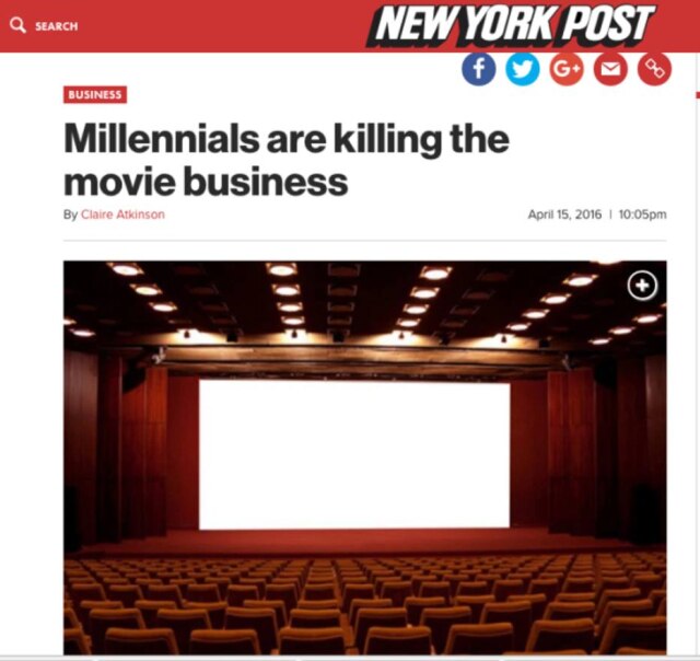 Reprodução/Buzzfeed Millennials estão matando a indústria de cinema.