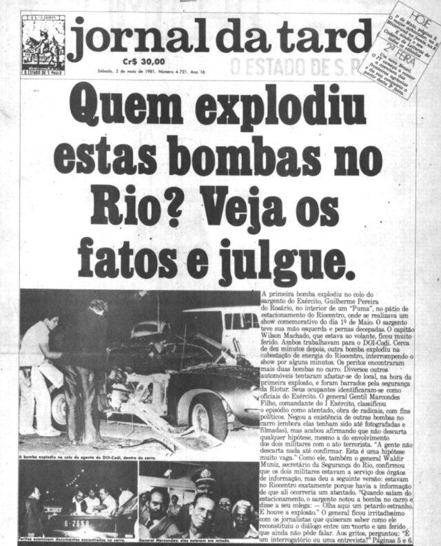 Acervo/Estadão Capa do Jornal da Tarde de 02/5/1981