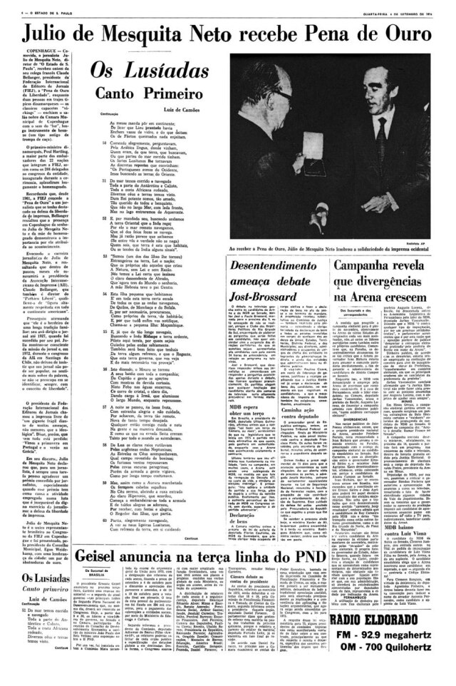 Acervo/Estadão >> Estadão de 04/9/1974