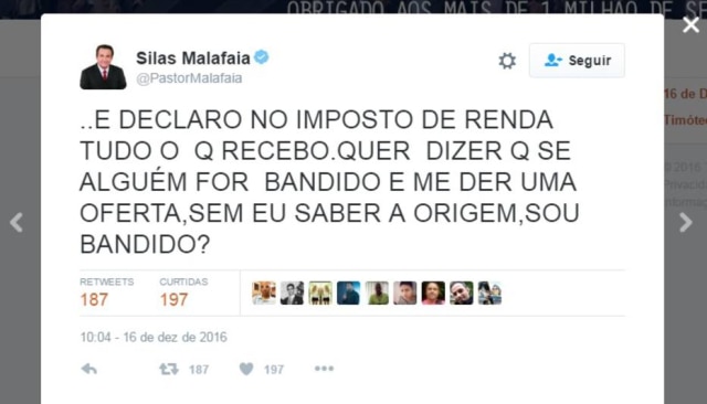 Reprodução/Twitter Pastor Silas Malafaia foi alvo de condução coercitiva nesta sexta-feira, 16