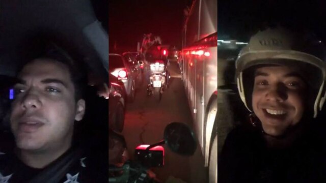 Instagram/@wesleysafadao Preso no trânsito, Wesley Safadão pegou carona em moto e registrou o momento de correria em seu Instagram