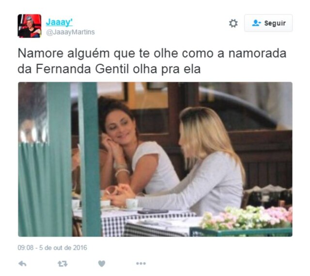 Reprodução Twitter Namore alguém que olhe para você como Priscila olha para Fernanda
