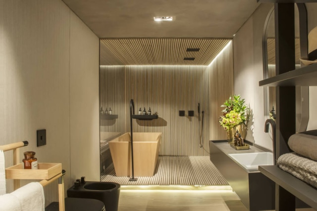 Zeca Wittner/Estadão O banheiro projetado pelas sócias Adriana Helú, Carolina Oliveira e Marina Torre Lobo, da Triplex Arquitetura, foi o grande vencedor da categoria Meu Sonho de Banheiro
