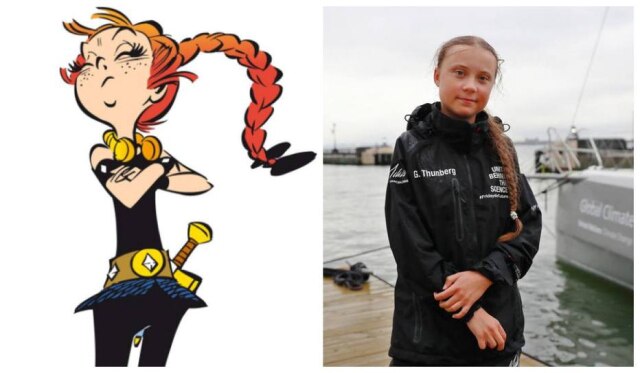 Les Éditions Albert-René e Andrew Kelly/Reuters Internautas franceses comparam Adrénaline à jovem ambientalista sueca Greta Thunberg.