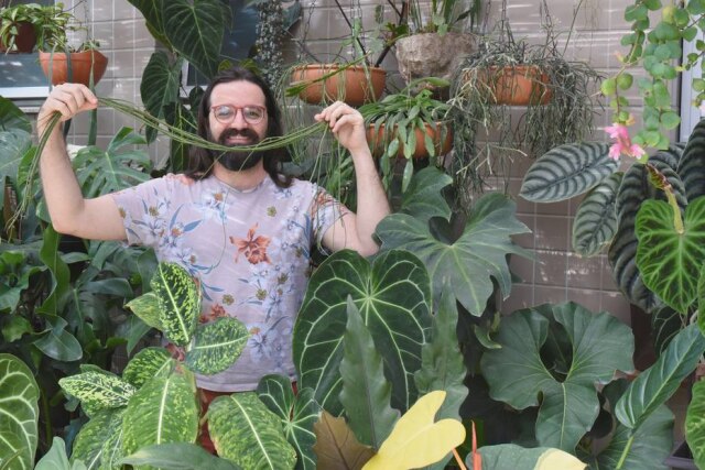 Brendo dos Reis O botânico Samel Gonçalves exibe o comprimento de uma das plantas de sua coleção